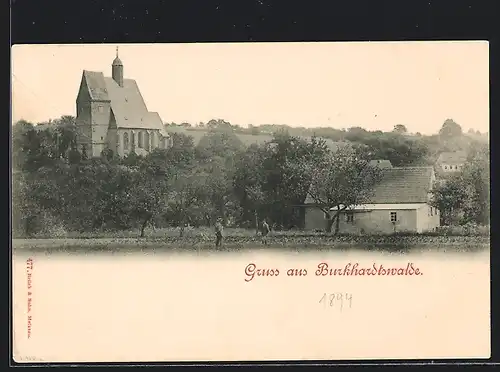 AK Burkhardswalde / Klipphausen, Ortspartie mit Kirche