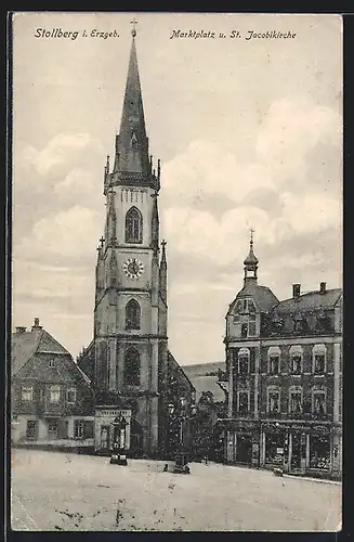 AK Stollberg i. Erzgeb., Marktplatz und St. Jacobikirche