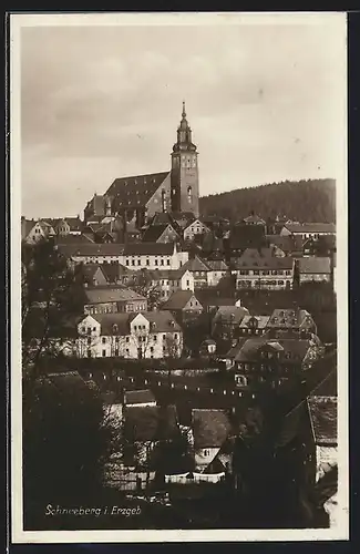 AK Schneeberg / Erzg., Teilansicht mit Blick zur Kirche