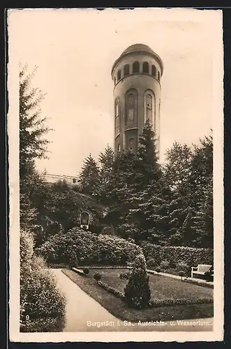 AK Burgstädt / Sa., Aussichts- & Wasserturm mit Anlage