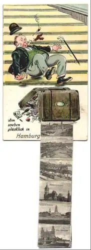 Leporello-AK Hamburg, Ansichten hinterm Koffer, Jungfernstieg, Alsterpavillon, Wandrahmsgebäude, Mönckebergstrasse