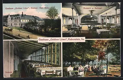 AK Rabenstein i. Sa., Gasthaus Goldner Löwe, Veranda, Ballsaal