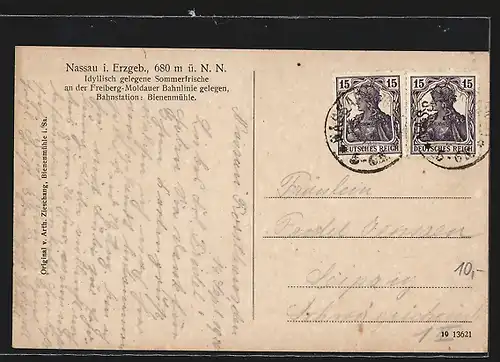 AK Nassau /Erzgeb., Trägers Gasthaus, Ortsansicht mit Feldern