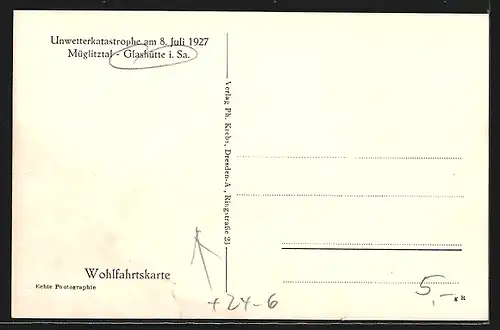 AK Glashütte /Sa., Flusspartie mit Unwetterschäden, Unwetter 1927