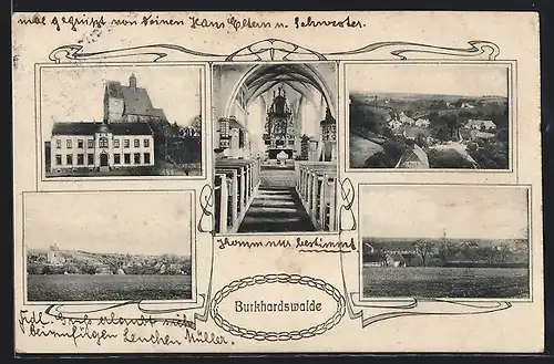 AK Burkhardswalde / Klipphausen, Ortsansichten, Kirche und weiteres Gebäude, Kircheninneres