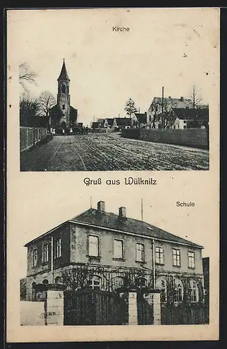 AK Wülknitz, Ortspartie mit Kirche & Schule