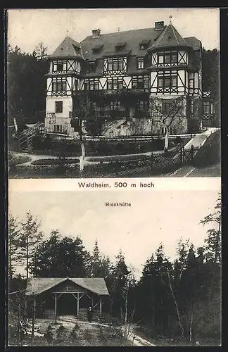 AK Oberdachstetten, Blick zum Waldheim, mit Blockhütte