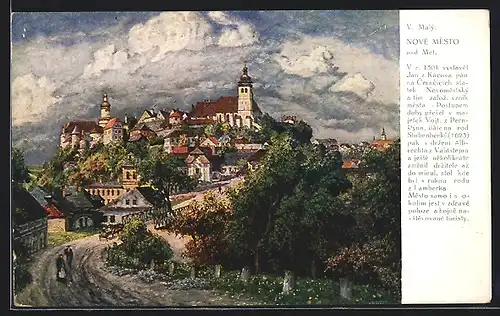Künstler-AK Nové Mesto nad Met., Blick zum Ort