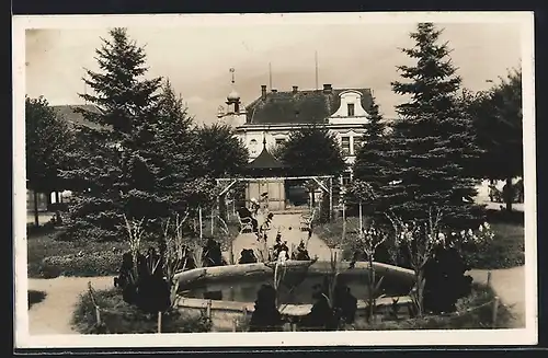 AK Lázne Mlázovice, Villa mit Garten und Wasserbecken