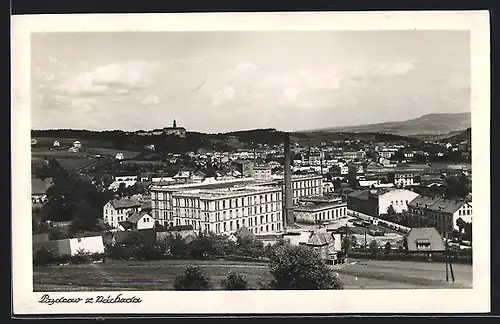 AK Nachod, Ortsansicht mit Fernblick aus der Vogelschau