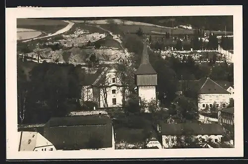 AK Hronov, Ortsansicht mit Kirche aus der Vogelschau