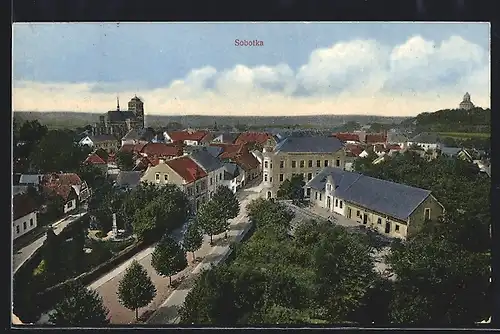 AK Sobotka, Teilansicht mit Strasse aus der Vogelschau