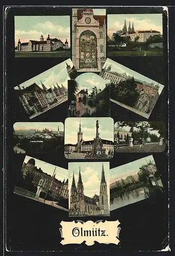 AK Olomouc, Kostel, Mestsky Orloj, Stadtpark mit Teich