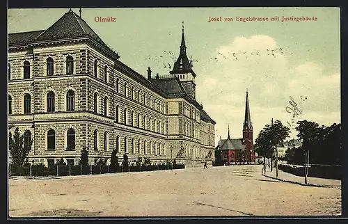 AK Olmütz, Josef von Engelstrasse mit Jusitzgebäude