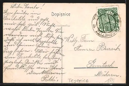 AK Tesetice, Kostel a Fara, Náves, Skola