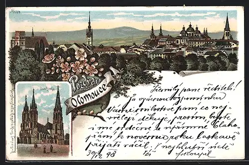 Lithographie Olomouc, Dom-Kirche, Stadtansicht
