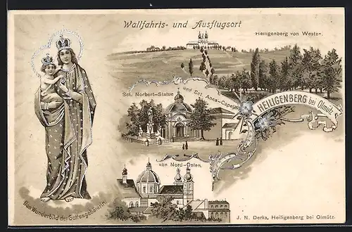 Lithographie Heiligenberg, Sct. Norbert-Statue und Sct. Anna-Kapelle
