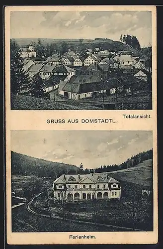 AK Domstadtl, Ortsansicht und Ferienheim