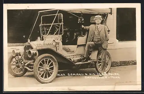 Foto-AK Auto Buick 1908, Alex Semrau an seinem Wagen