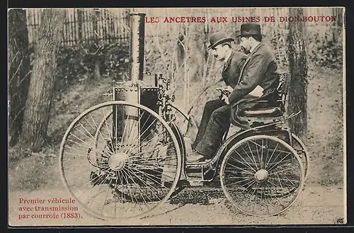 AK Auto De Dion Bouton (1883), Zwei Herren fahren begeistert den Wagen