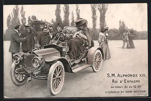 AK Auto De Dion Bouton (19 ), König Alphonse XIII. von Spanien am Steuer