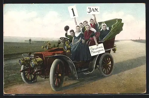 AK Auto Darracq (1904), Familie fährt ins Neujahr