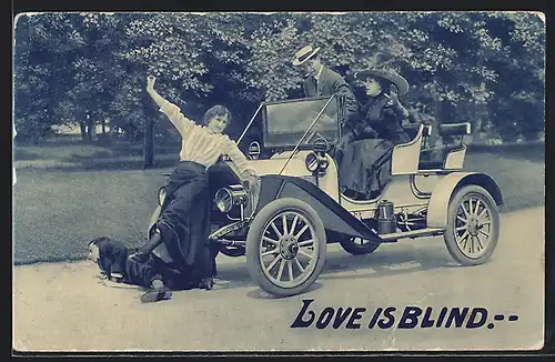 AK Auto Buick 10, Love is Blind..., Verliebter fährt Paar an