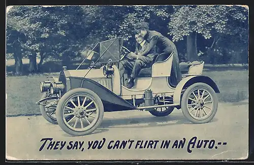 AK Auto Buick 10 (1908), Mann und Frau flirten in einem Fahrzeug