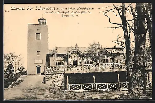 AK Eisernes Tor Schutzhaus, Berghütte mit Aussischtsturm am hohen Lindkogel