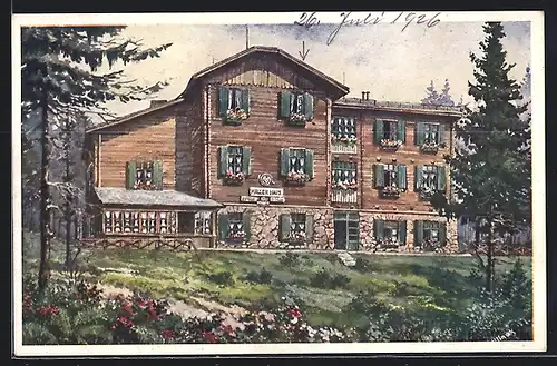 Künstler-AK Hallerhaus, Berghütte am Wechsel