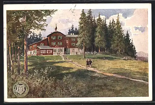 Künstler-AK Hallerhaus, Berghütte am Wechsel