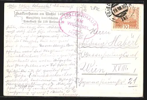 Künstler-AK Hallerhaus, Berghütte am Wechsel