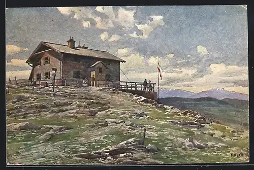 Künstler-AK Wetterkogler-Haus, Berghütte auf dem Hochwechsel