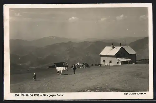 AK Reisalpen-Schutzhaus, Berghütte mit Blick gegen Süden