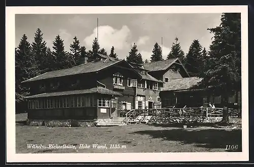 AK Wilhelm Eichert Hütte, Hohe Wand, Gäste vor der Hütte