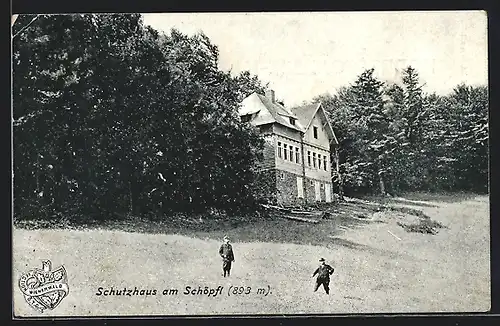 AK Schutzhaus am Schöpfl, Motiv der Berghütte