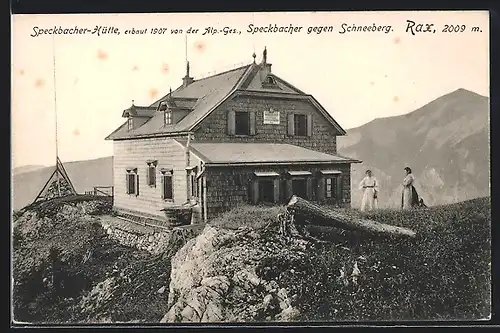AK Speckbacher-Hütte, Rax, Blick gegen den Schneeberg