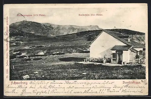 AK Damböckhaus, Berghütte am Schneeberg mit Klosterwappen und Kaiserstein