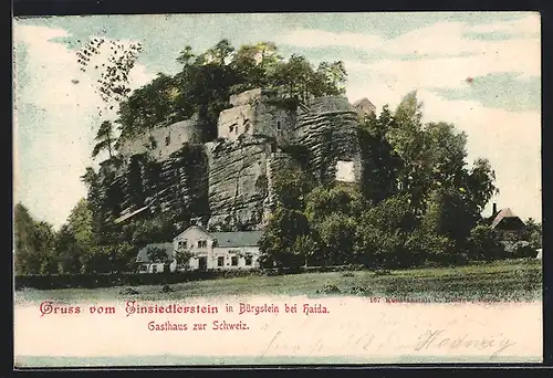 AK Bürgstein bei Haida, Gasthaus zur Schweiz am Einsiedlerstein