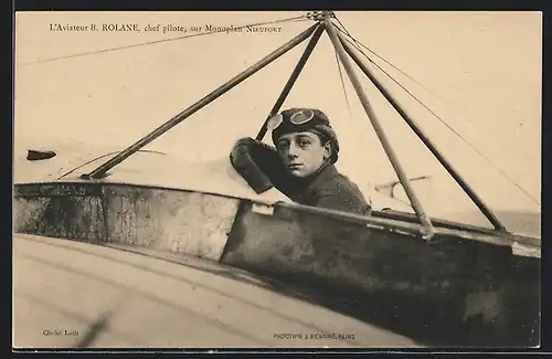 AK Fliegerass B. Rolane im Nieuport Flugzeug