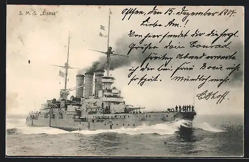 AK S. M. S. Elsass in voller Fahrt