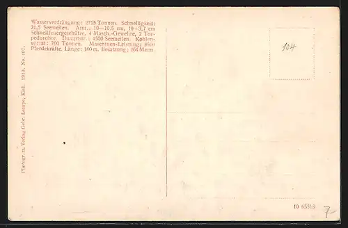 AK S. M. kl. Kreuzer Undine, Kriegsschiff