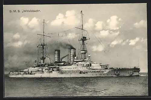 AK S. M. S. Wittelsbach in Fahrt