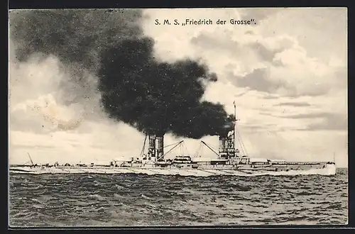 AK Kriegsschiff SMS Friedrich der Grosse unter Volldampf