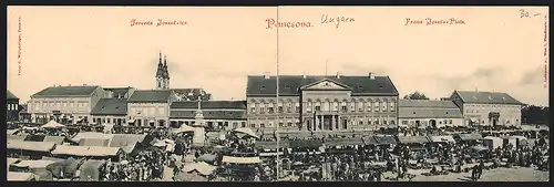 Klapp-AK Pancsova, Franz Josefs-Platz mit Markt