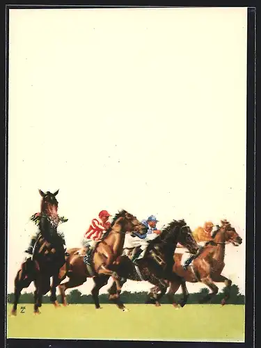 Künstler-AK Ludwig Hohlwein: Hoppegarten, Start zum Pferderennen