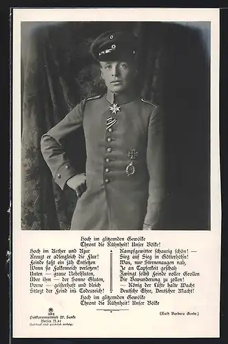 Foto-AK Sanke Nr. 37: Helden-Flieger Oswald Boelcke in Uniform, Gedicht