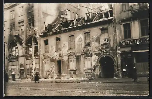 Foto-AK Karlsruhe, Brandruinen in der Kaiserstrasse