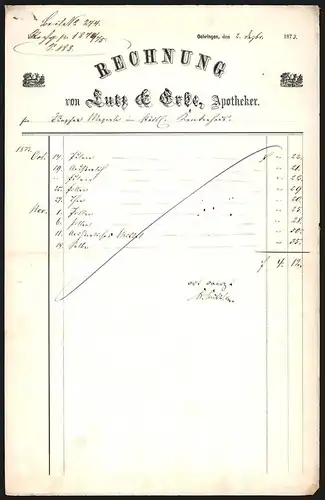 Rechnung Oehringen 1873, Lutz & Erbe, Apotheker