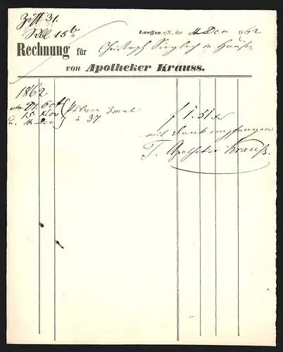 Rechnung Lauffen 1862, Apotheker Krauss